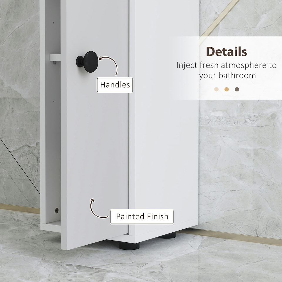 image 1 of kleankin Slim Bathroom Cabinet, Toilet Roll Storage w/ Shelves, Light Grey | Grey | White | 180H x 20W x 20D cm