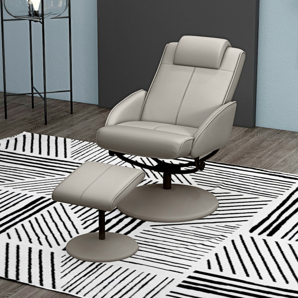 image 1 of HOMCOM Swivel Armchair with Footstool and Adjustable Backrest Grey