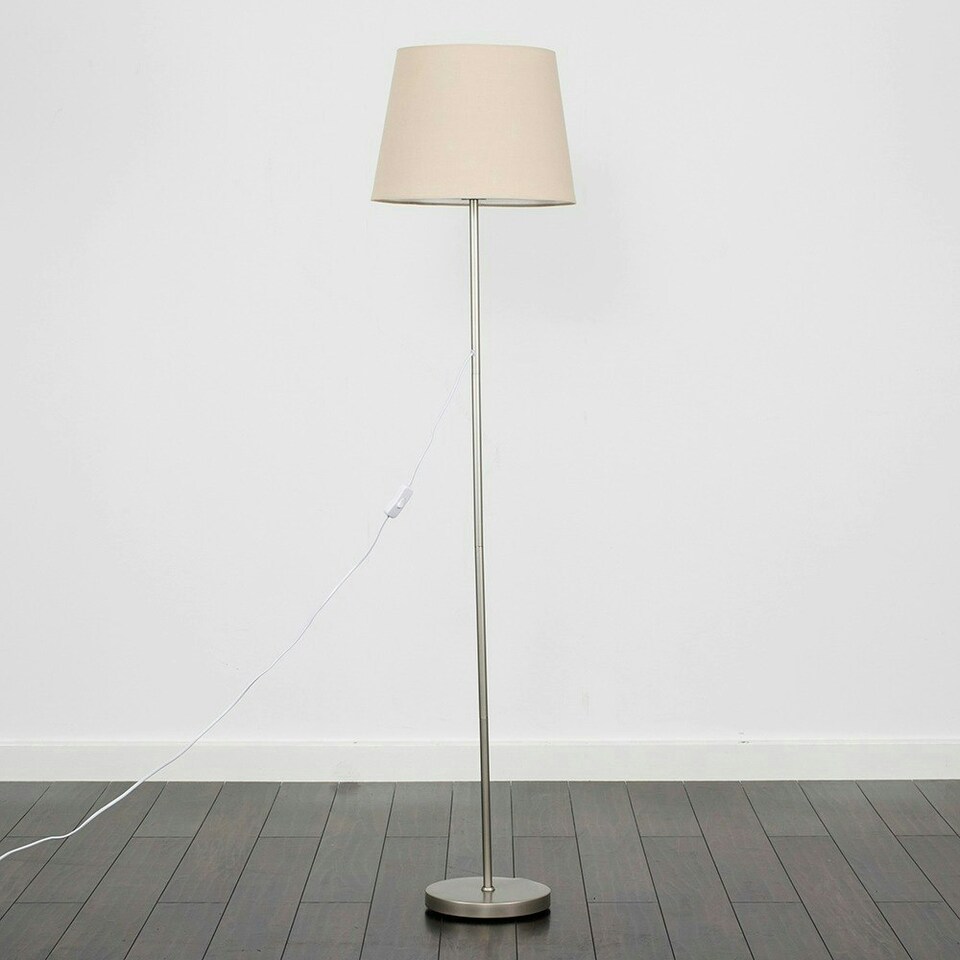 image 1 of ValueLights Brushed Chrome Floor Lamp Large Tapered Cream Shade