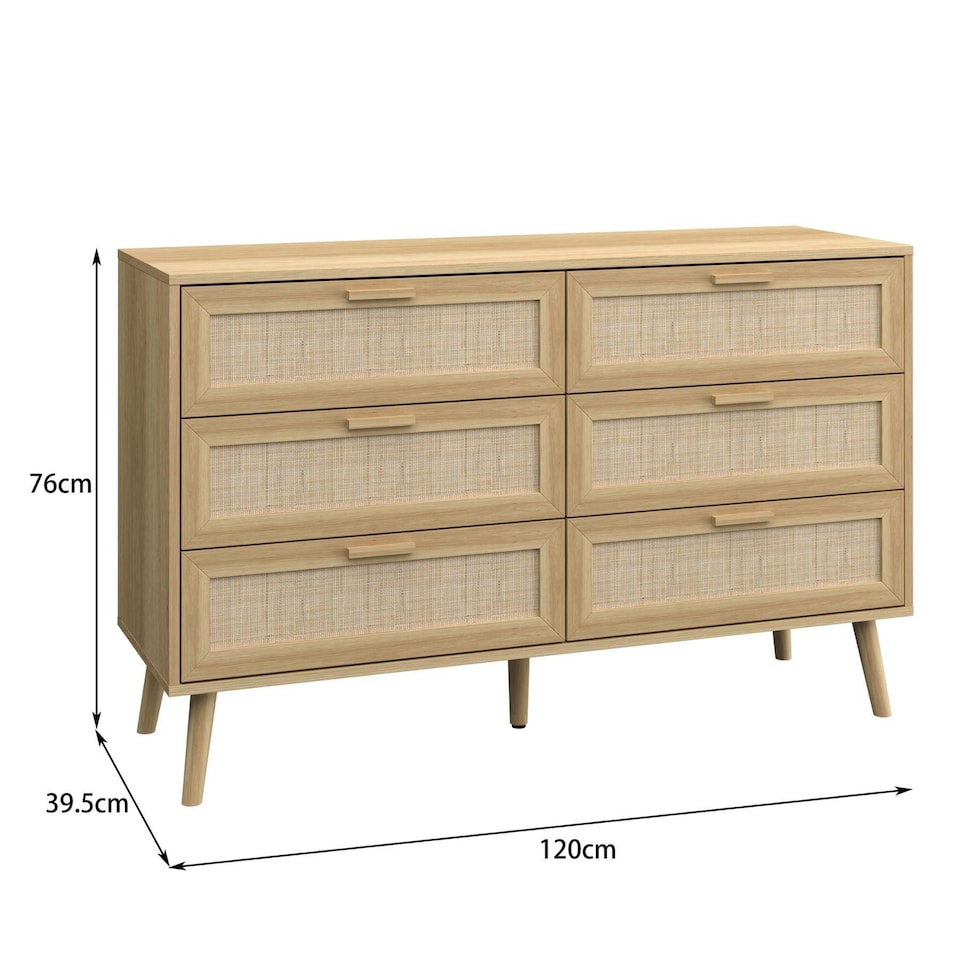 image 1 of Chest 6 Drawers with Rattan Fronts Solid Wooden Legs