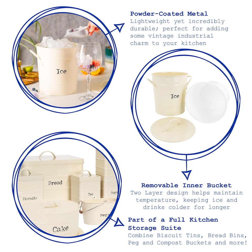 image 1 of Harbour Housewares Vintage Metal Ice Bucket with Scoop - Cream