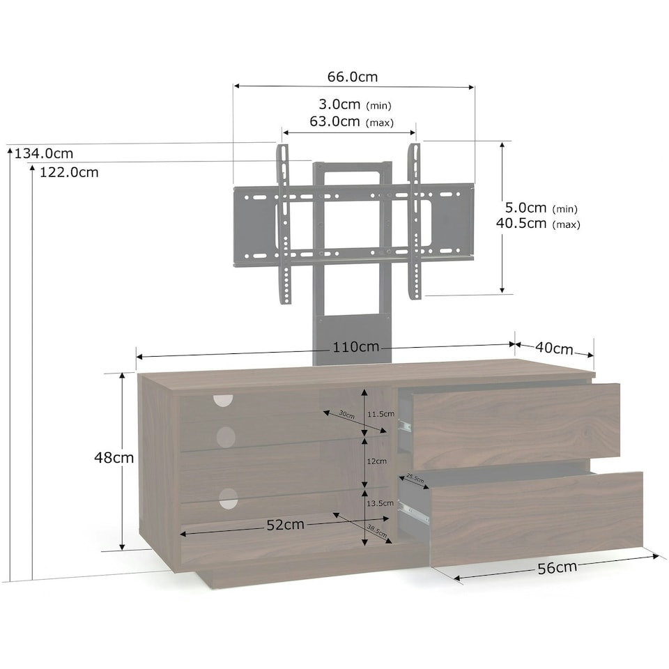 image 1 of Centurion Supports Gallus Walnut with 2-Walnut Drawers and 3-Shelf 32"-55" LED/LCD/Plasma Cabinet TV Stand with Mounting Arm | Multi | 1