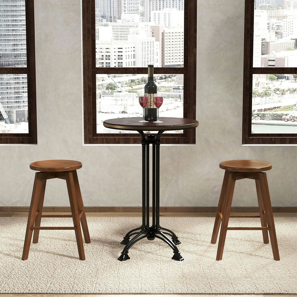 image 1 of COSTWAY Set of 2 Bar Stools Counter Height Chair 360° Swivel Brown