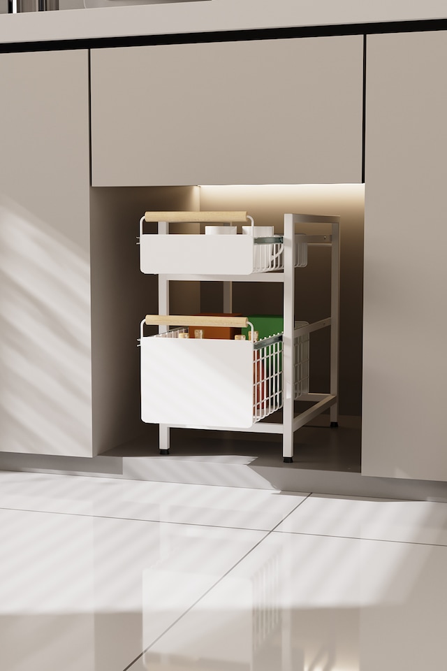 image 1 of Living and Homr Kitchen Pull-Out Storage Organiser for Cabinet, White, Double Layer-M | White