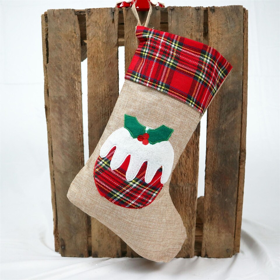 image 1 of Christmas Pudding Design Stocking , Novelty Festive Stocking for Fireplace & Christmas Displays
