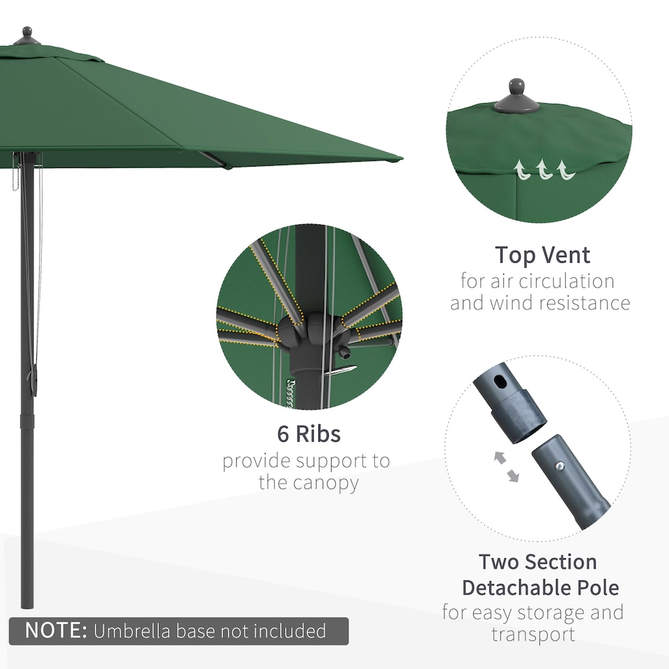 image 1 of Outsunny 2.8m Garden Parasol Umbrella, Round Outdoor Market Table Umbrella Sun Shade Canopy, Green