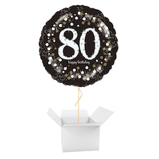 Sparkling Celebration 80th Birthday Round Foil Helium Balloon - Inflated Balloon in a Box