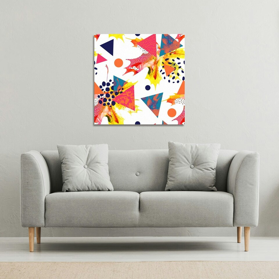 image 1 of Maple Leaves & Geometric Patterns (Canvas Print) 61 x 61 x 4cm