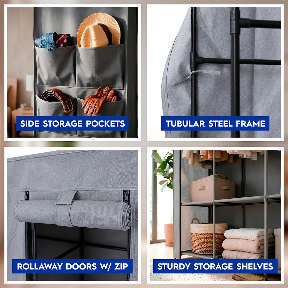 image 1 of Harbour Housewares Portable Fabric Wardrobe - 170 x 45 x 167cm
