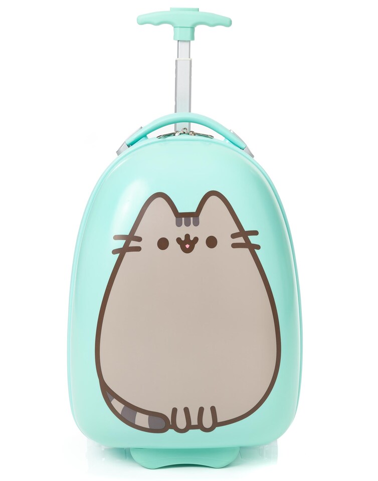 image 1 of Pusheen Kids Suitcase | Mint Green Small Cabin Bag For Girls | Carry On Trolley with Extendable Handle | Smile Cartoon Pusheen The Cat Merchandise | Fun Travel Gift for Children and Teens
