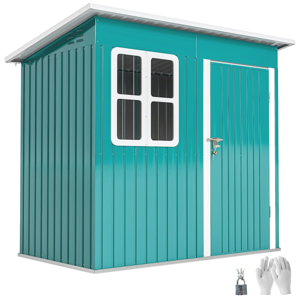 image 1 of Outsunny 7 x 4ft Galvanised Steel Garden Shed with Foundation Kit, Green