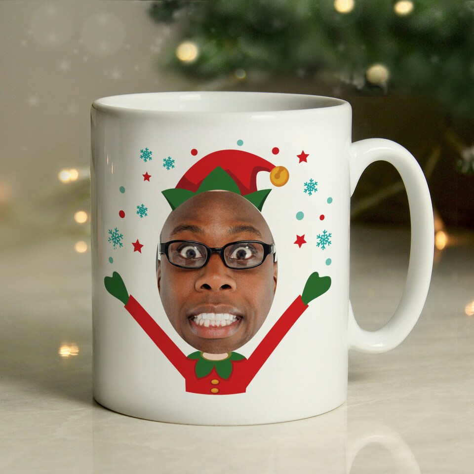 image 1 of Personalised Photo Upload Christmas Elf Mug White
