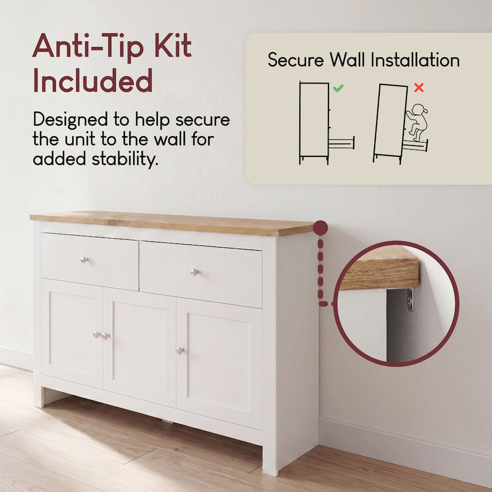 image 1 of Vida Designs Arlington 2 Drawer 3 Door Sideboard Shaker Buffet Cabinet Storage, White & Oak | White | White & Oak | 1