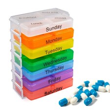 7 Day Weekly Pill Organiser Box | Coloured Medication Storage with 4 Daily Compartments | Portable Pill Box for Tablets & Vitamins