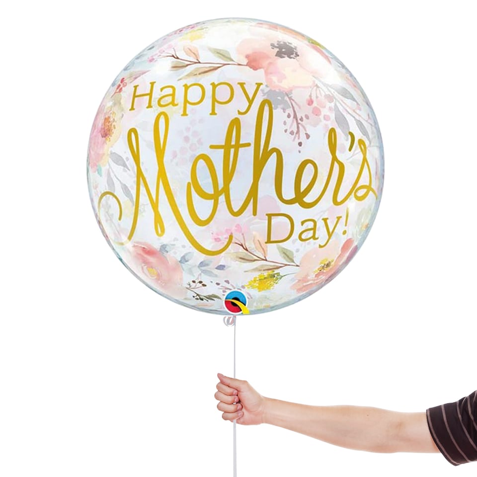 image 1 of Mother's Day Watercolour Floral See-Thru Bubble Helium Qualatex Balloon 56cm / 22 in | White
