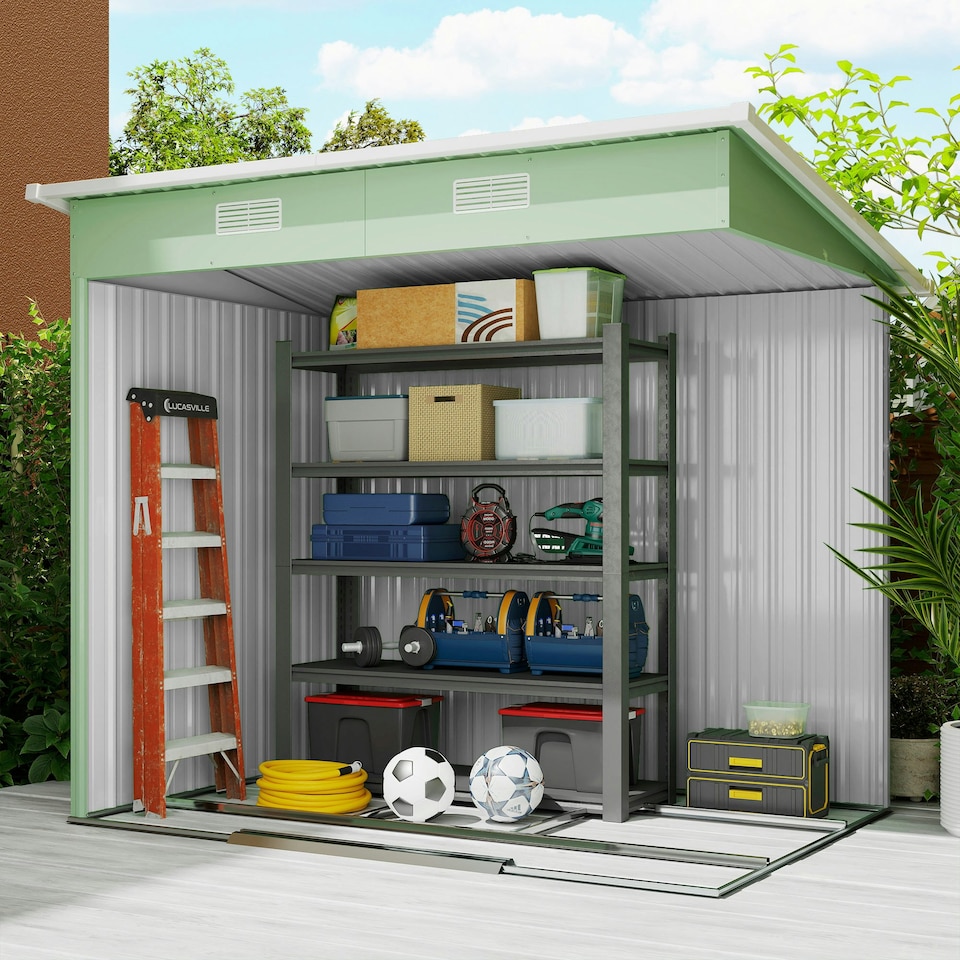 image 1 of Outsunny 7 x 4ft Outdoor Garden Storage Shed for Backyard Patio Light Green