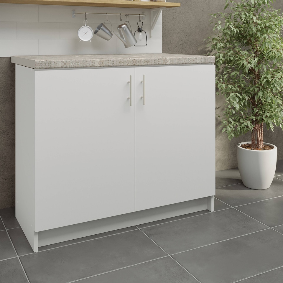 image 1 of JD Greta Kitchen Base Unit 1000mm Storage Cabinet With Doors Shelf 100cm White Matt with Worktop
