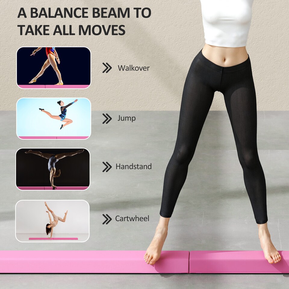 image 1 of SPORTNOW 7.7FT Folding Gymnastics Balance Beam with Anti-Slip Base, Pink