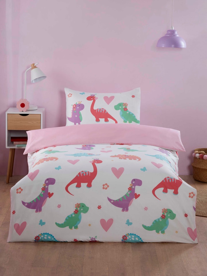 Dino Daisy Microfibre Reversible Duvet Cover Set with Pillowcase | Multi | Single