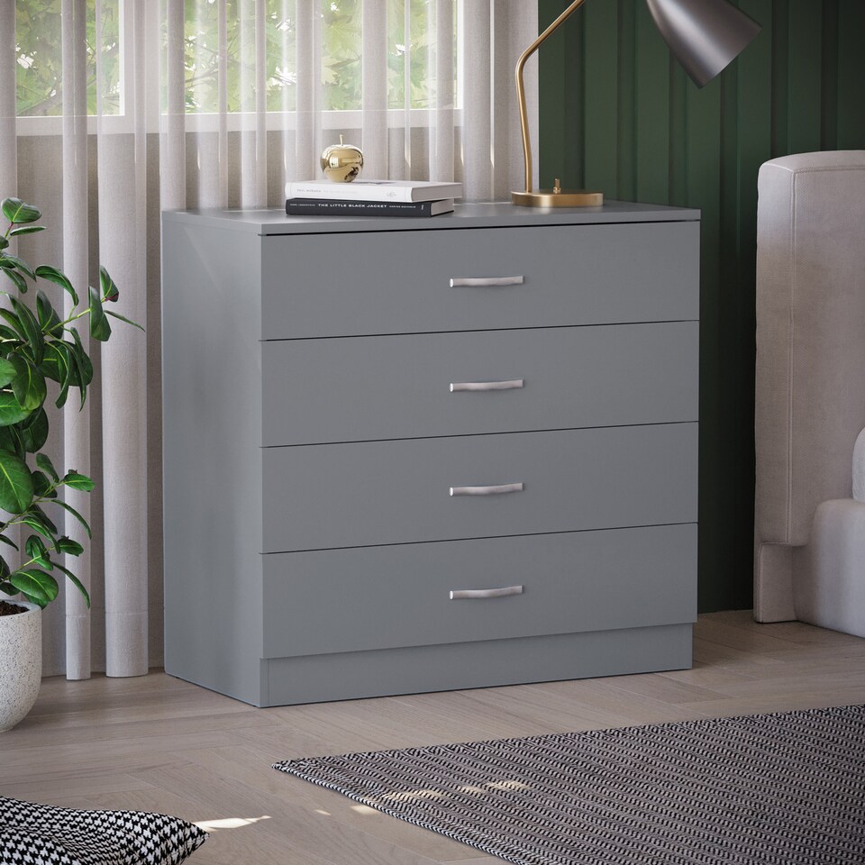 image 1 of Vida Designs Riano 4 Drawer Chest of Drawers Bedroom Storage, Grey