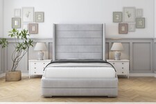 Sloomy Sterling Silver Naples Bed Frame With Mattress With 50" Upholstered Wingback Headboard 4'6 Double