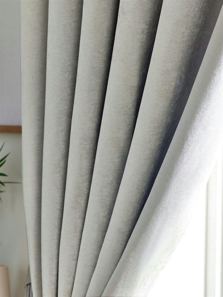 image 1 of Chenille Blackout Pencil Pleat Taped Top Curtains - 117cm x 137cm - Silver