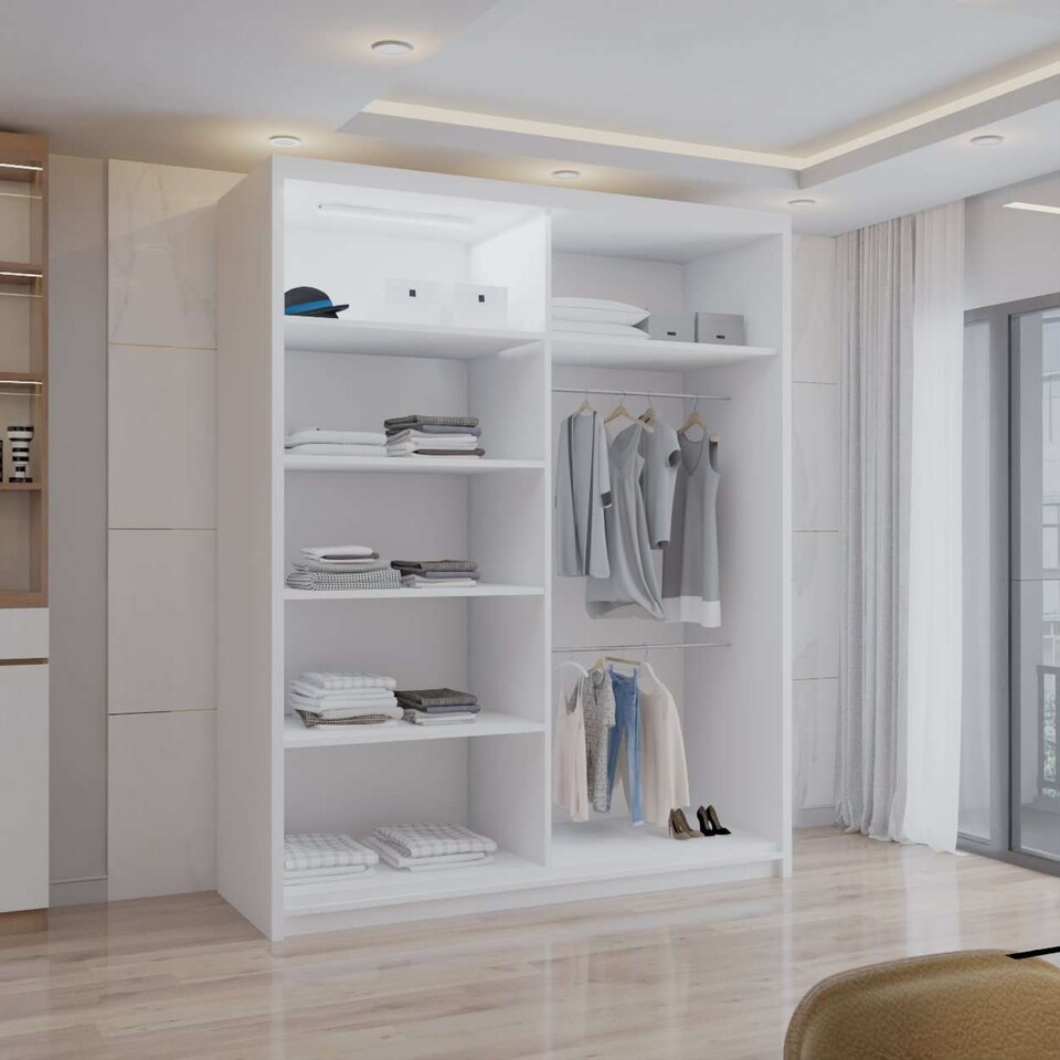 image 1 of Sliding wardrobes 4U Modern Full Mirror Sliding Door Wardrobe Multi Size (90-203cm) & Color Options | Black | 180cm