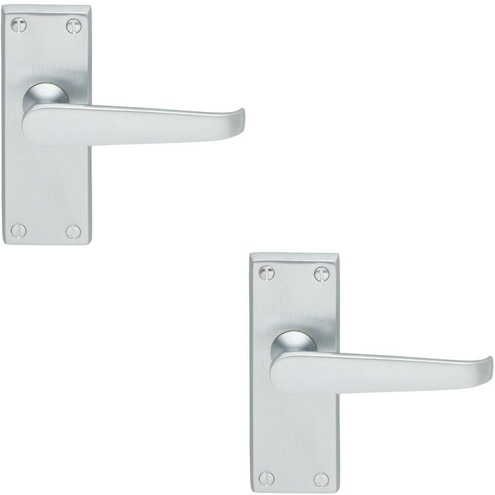 Loops 2x Straight Victorian Lever on Rectangular Latch Backplate Handle Satin Chrome