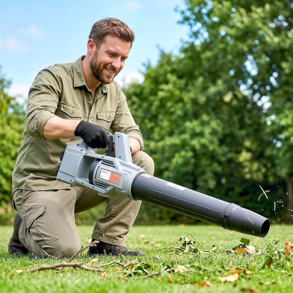 image 1 of Outsunny 36V Leaf Blower Cordless with 2 x 4000mAh Batteries & Charger | Grey | Light Grey | 111.6L x 15W x 28H cm
