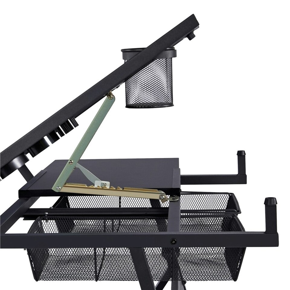 image 1 of Yaheetech Height Adjustable Glass Drafting Table & Stool Set For Artists | Black