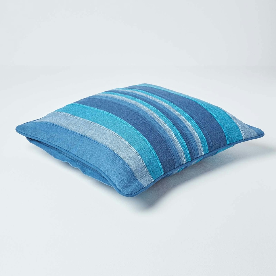 image 1 of Homescapes Cotton Striped Blue Cushion Cover Morocco - 45 x 45 cm | Blue | Blue | 45 x 45 cm