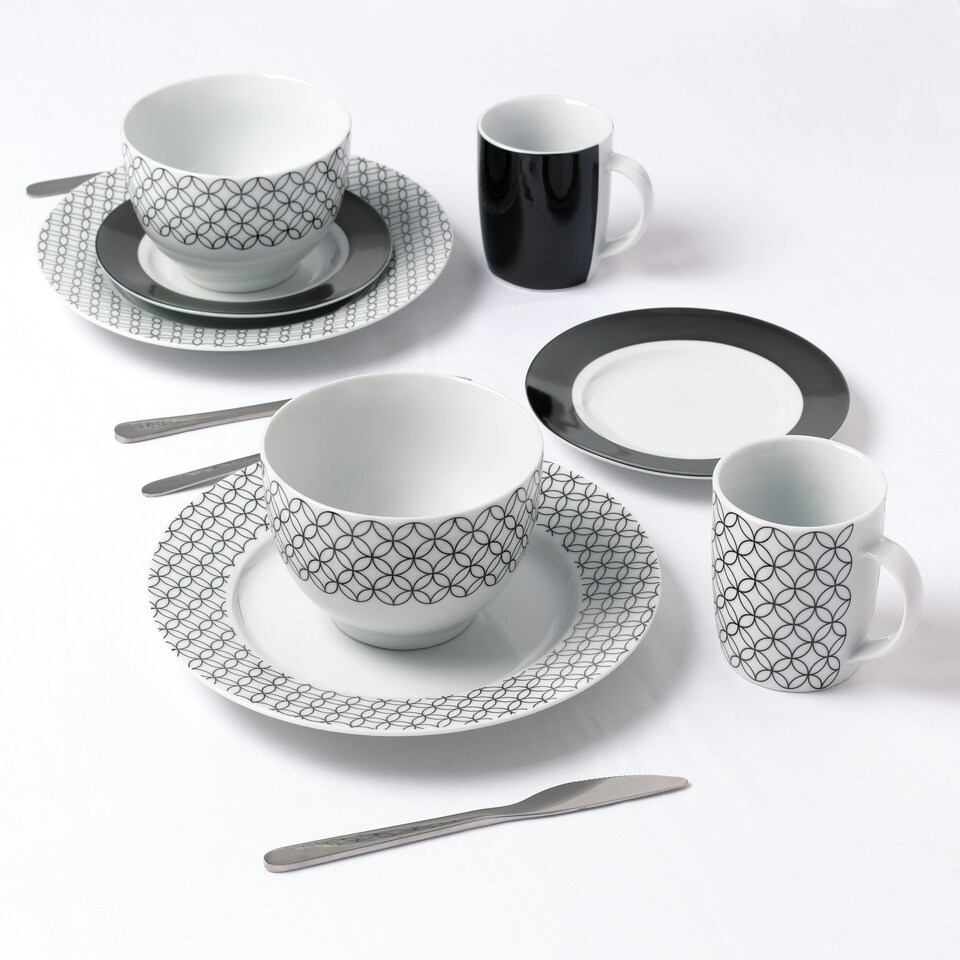 image 1 of 16pc Geo Black & White Dinner Set