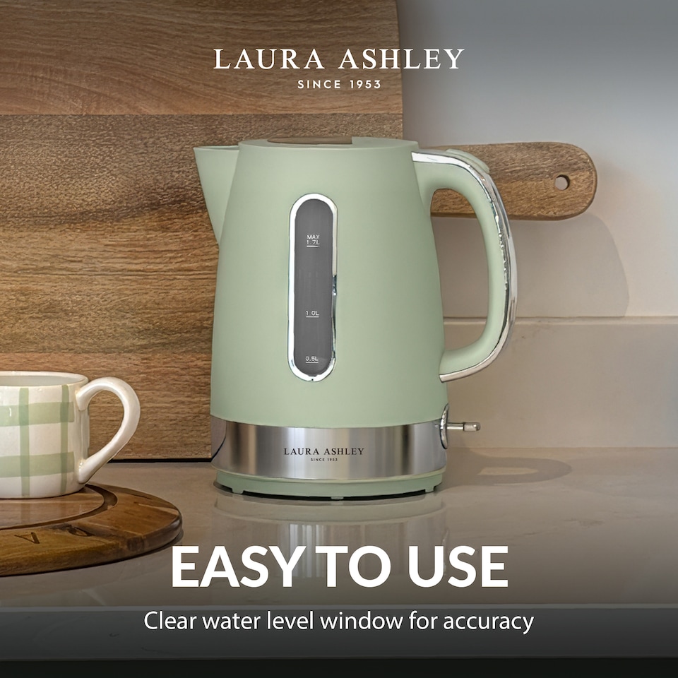 image 1 of Laura Ashley Sage Leaf Electric Kettle 1.7L - Energy Saving Kettles Electric Fast Boil Quiet Jug Kettle