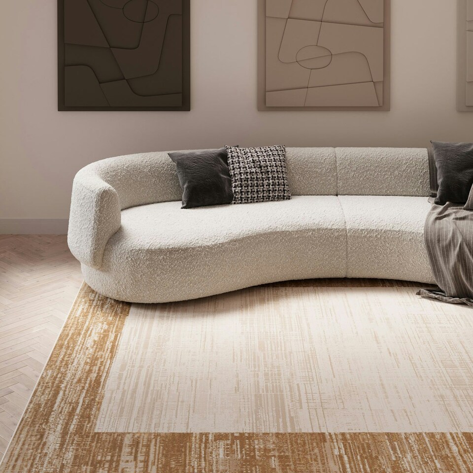 image 1 of KUKOON Beige Distressed Bordered Living Room Area Rug 240cm x 330cm Cream