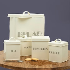 Interiors By Premier 5pc Cream Kitchen Storage Set, Coffee, & Sugar Canisters With Utensil Holder, Ceramic Canisters With Lids