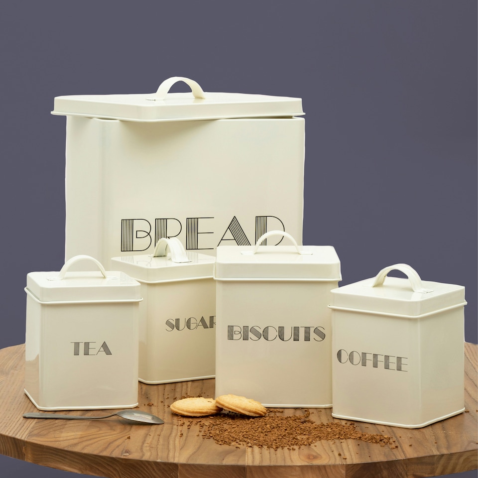 image 1 of Interiors By Premier 5pc Cream Kitchen Storage Set, Coffee, & Sugar Canisters With Utensil Holder, Ceramic Canisters With Lids