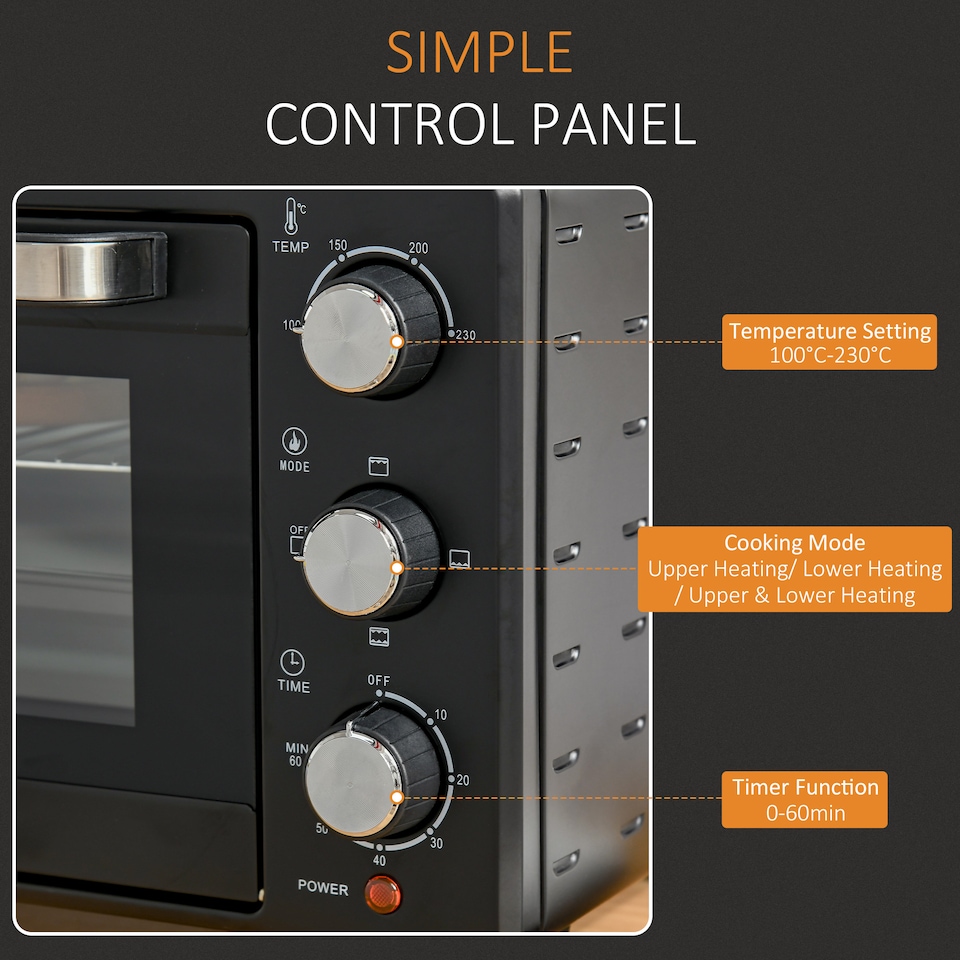 image 1 of HOMCOM Mini Oven, 21L Countertop Electric Grill, Toaster Oven with Adjustable Temperature, Timer, Baking Tray and Wire Rack, 1400W, Black