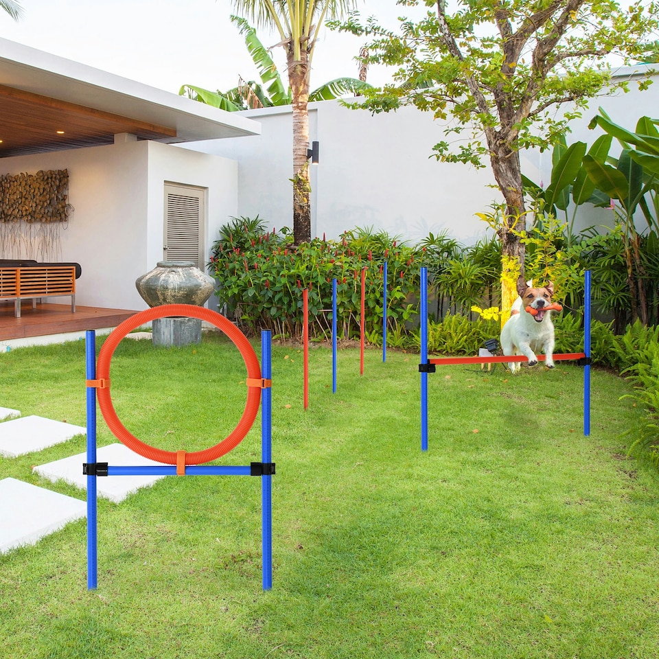 image 1 of PawHut Pet Agility Set Training Dogs Outward Outdoor Play Hurdle Jump Hoop Pole