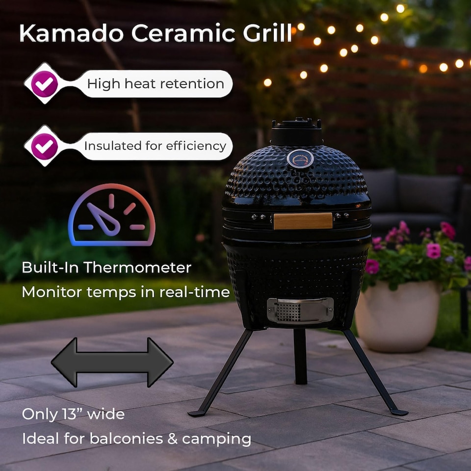 image 1 of Kamado 13" Ceramic BBQ Grill Smoker Charcoal Cooking Oven Portable