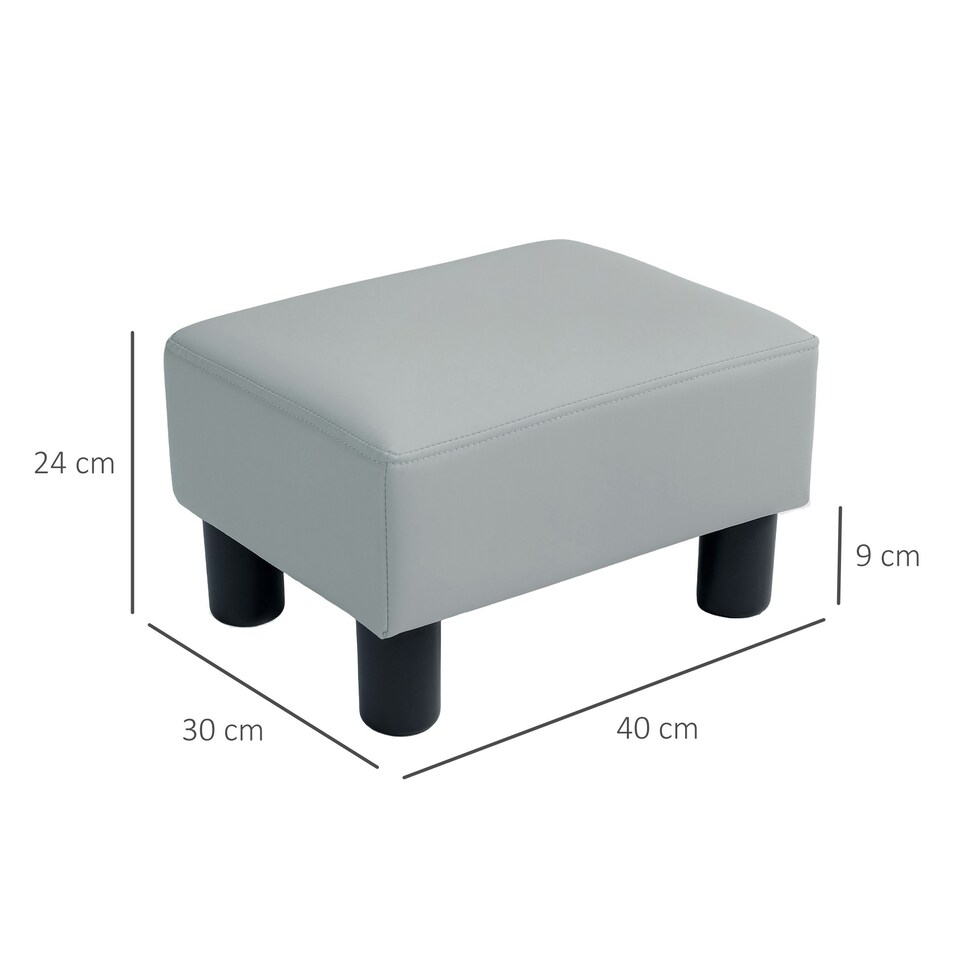 image 1 of HOMCOM Chic Faux Leather Footstool Small Footrest with 4 Plastic Legs, Grey | Grey | One size | 1