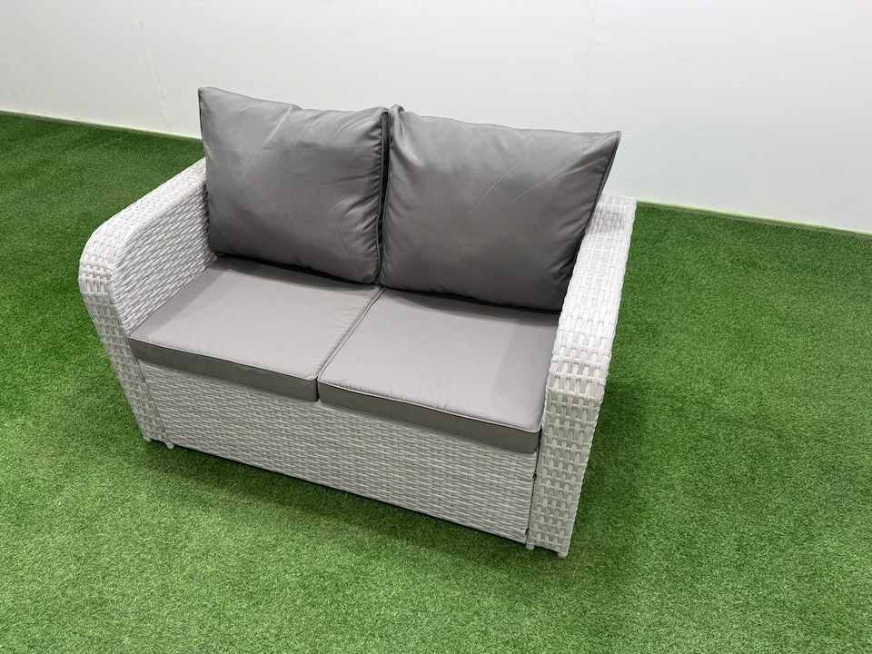 image 1 of Fimous 2 Seater Sofa Rattan Curved Arm Loveseat Light Grey Mixed Outdoor Garden Furniture with Thick Removable Cushion