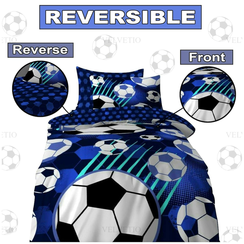 image 1 of VELVETIO Kids Football Fun Duvet Cover Set Printed Beddings Blue | Single