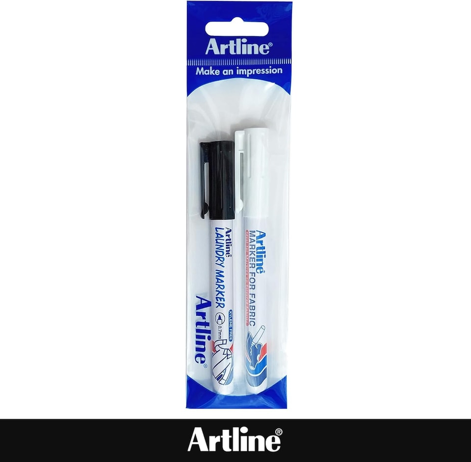 image 1 of Artline Fabric Pens for Clothes Black & White 2 Pack