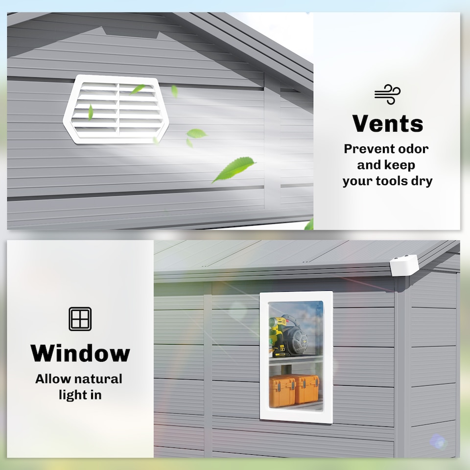 image 1 of Outsunny 8 x 6ft Garden Shed Storage w/ Foundation Kit, Vents, Grey | Grey