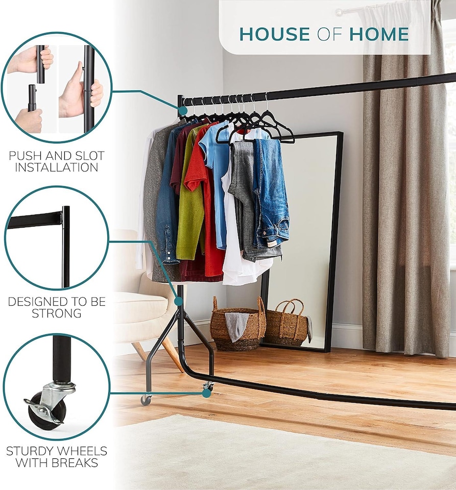 image 1 of House of Home Heavy Duty Clothes Rail Home Shop Garment Hanging Display Stand Rack 6ft | Black