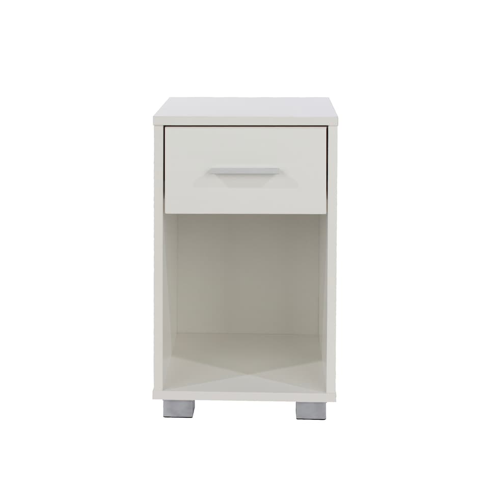 image 1 of Lido 1 Drawer Bedside Table - Gloss White Finish with Silver Handles and Feet | White | White | One Size | 1