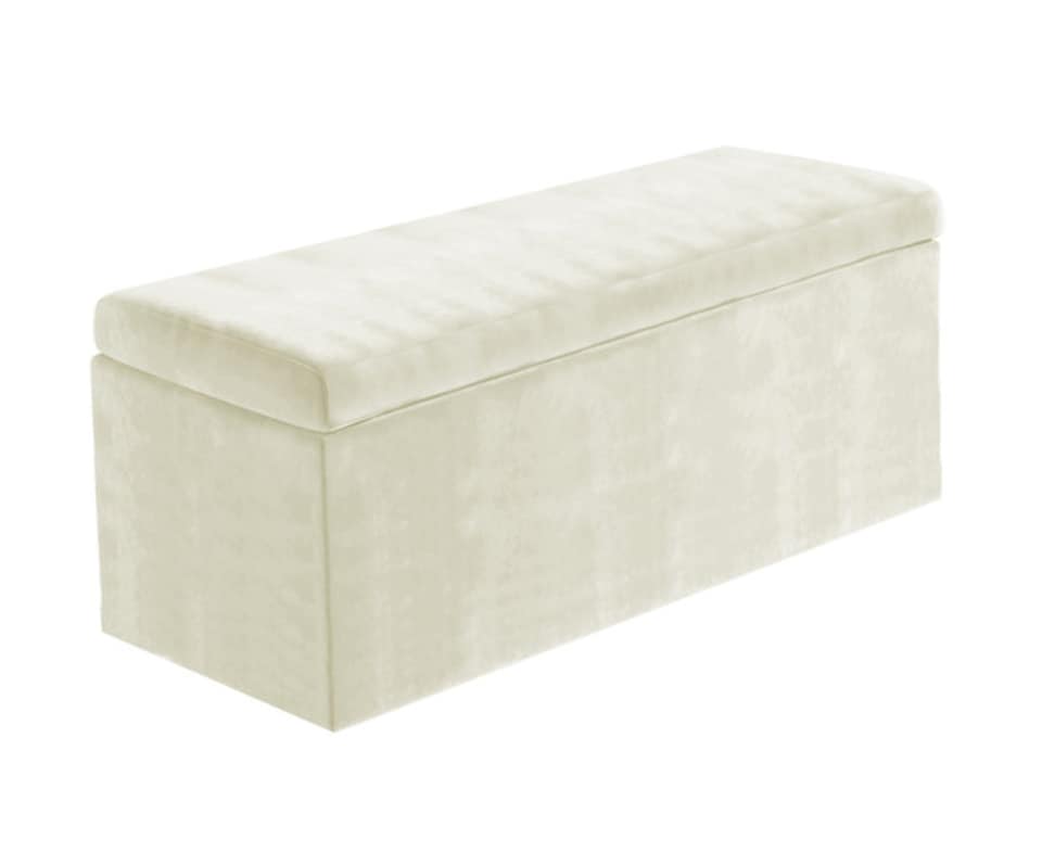 image 1 of 90cm Large Plain Safar Storage Ottoman Box, Cream Plush Velvet Upholstered Deep Storage Ottoman End of Bed Bench