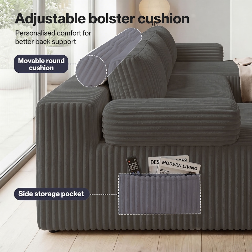 image 1 of Levede Modular Sectional Sofa Bed 3 Seater U Shaped Convertible Soft Boneless | Grey | Grey | Four Seater