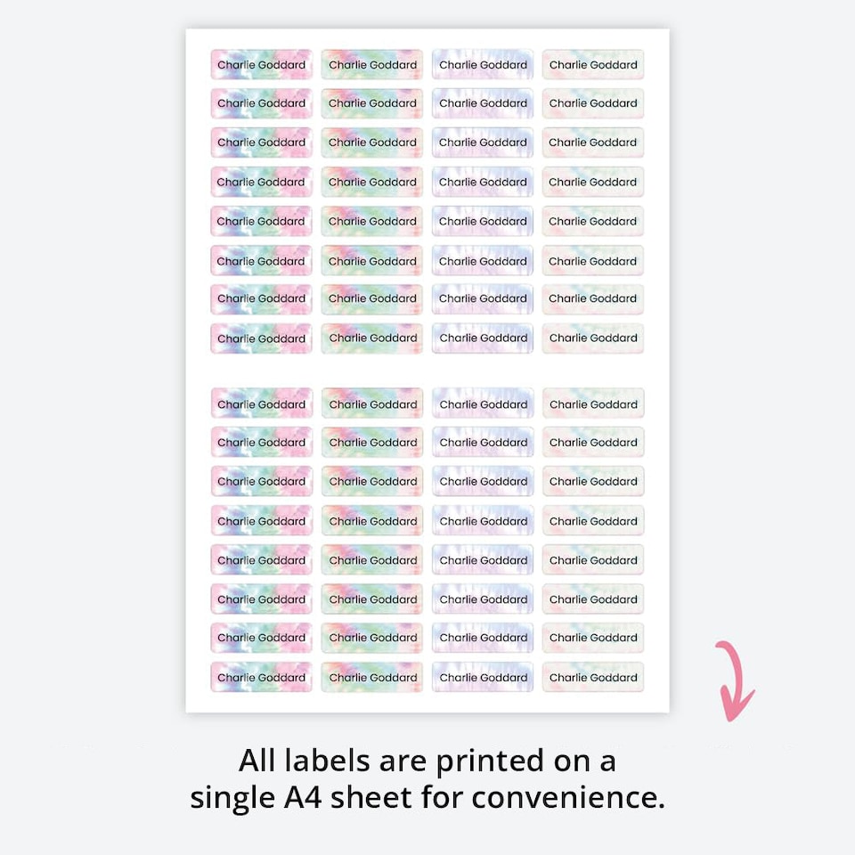 image 1 of Dotty About Paper 64 x Personalised School Name Labels Tie Dye