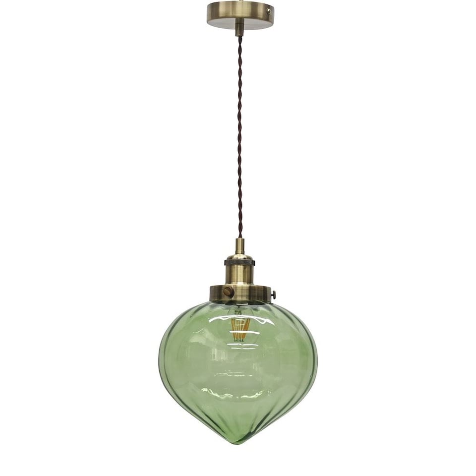 image 1 of Layla - Green Vintage Design Pendant Light with Antique Brass Flex Set
